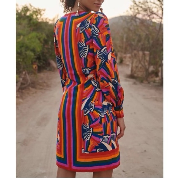 Anthro x Farm Rio Rainbow Toucan Wrap Dress - Picture 4 of 15